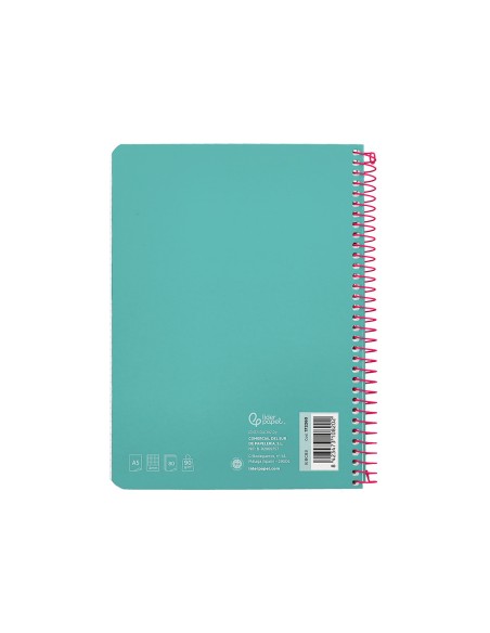 Cuaderno espiral liderpapel a5 witty tapa dura 80h 90gr cuadro 4mm con margen color turquesa