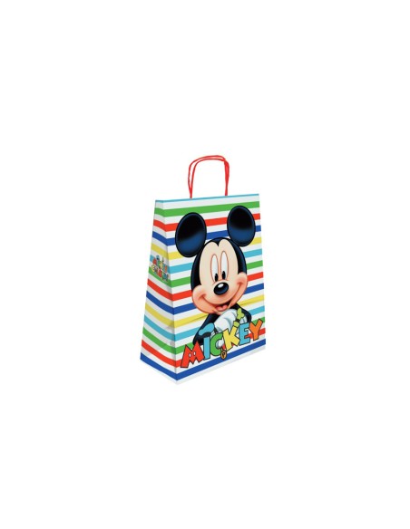 Bolsa para regalo basika papel celulosa 90 g mickey con asa retorcida tamaño s 240x100x320mm