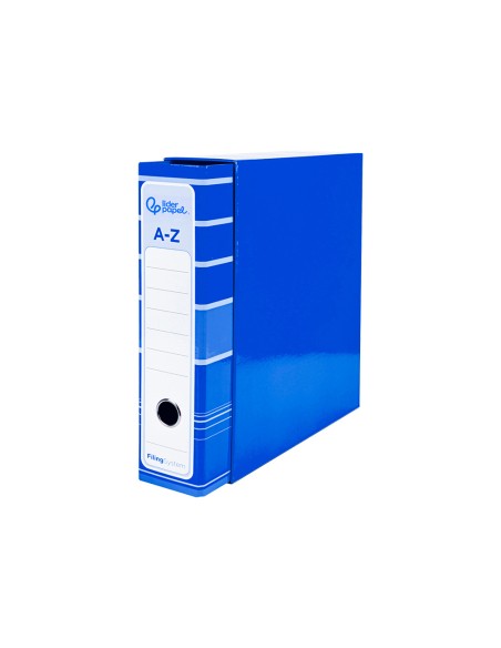 Archivador de palanca liderpapel a4 filing system forrado sin rado lomo 80mm azul con caja y compresor metalico