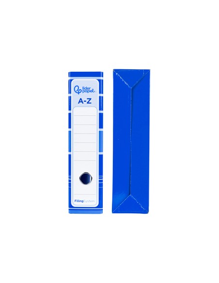 Archivador de palanca liderpapel a4 filing system forrado sin rado lomo 80mm azul con caja y compresor metalico
