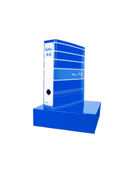 Archivador de palanca liderpapel a4 filing system forrado sin rado lomo 80mm azul con caja y compresor metalico