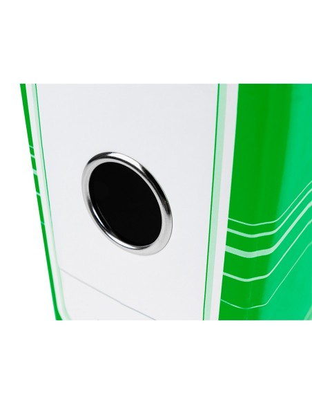 Archivador de palanca liderpapel a4 filing system forrado sin rado lomo 80mm verde con caja y compresor metalico