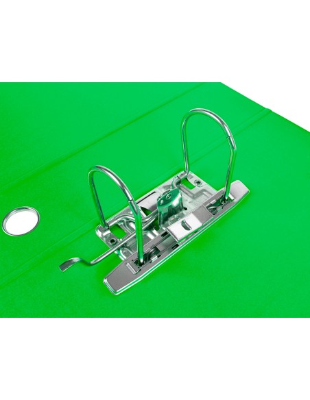 Archivador de palanca liderpapel a4 filing system forrado sin rado lomo 80mm verde con caja y compresor metalico