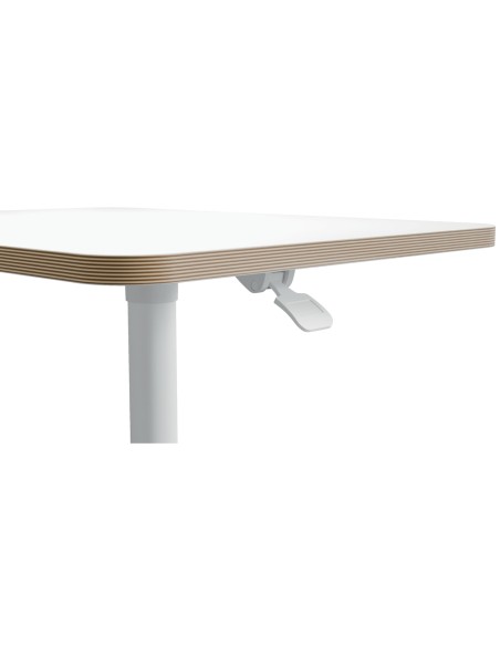 Mesa leitz ergo regulable en altura neumatica tablero 80x60 cm con 4 ruedas color blanco