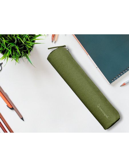 Estuche portatodo liderpapel slim cilindrico 220x45mm verde militar