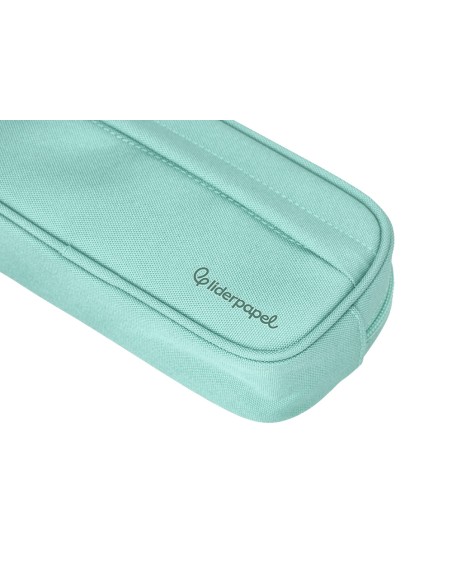 Estuche portatodo liderpapel classic ovalado 2 cremalleras con bolsillo delantero 210x90mm verde manzana