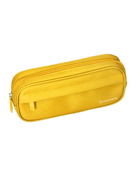 Estuche portatodo liderpapel classic ovalado 2 cremalleras con bolsillo delantero 210x90mm amarillo