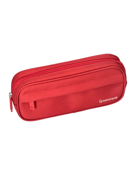 Estuche portatodo liderpapel classic ovalado 2 cremalleras con bolsillo delantero 210x90mm rojo
