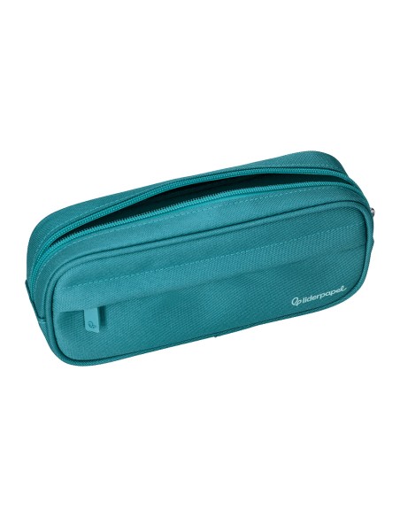 Estuche portatodo liderpapel classic ovalado 2 cremalleras con bolsillo delantero 210x90mm azul turquesa