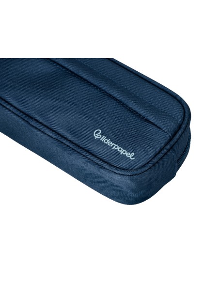 Estuche portatodo liderpapel classic ovalado 2 cremalleras con bolsillo delantero 210x90mm azul marino