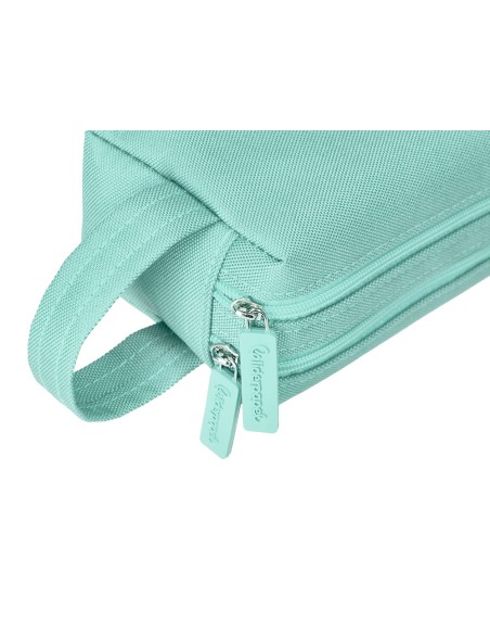 Estuche portatodo liderpapel classic rectangular con asa 2 cremalleras 210 x80mm verde manzana