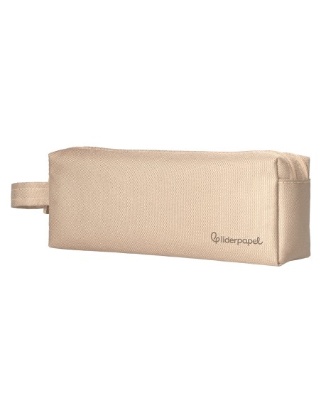 Estuche portatodo liderpapel classic rectangular con asa 2 cremalleras 210 x80mm crema
