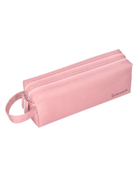Estuche portatodo liderpapel classic rectangular con asa 2 cremalleras 210 x80mm rosa