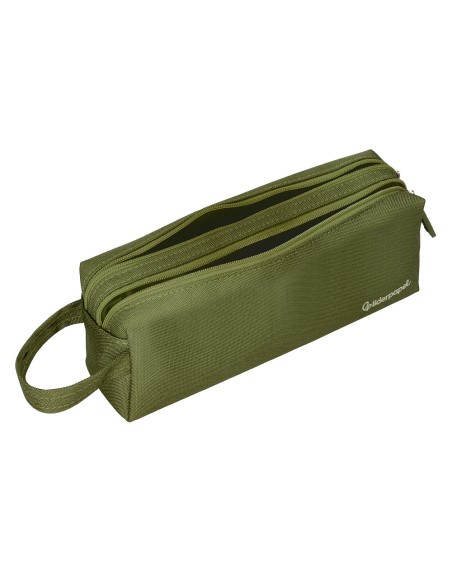Estuche portatodo liderpapel classic rectangular con asa 2 cremalleras 210 x80mm verde militar