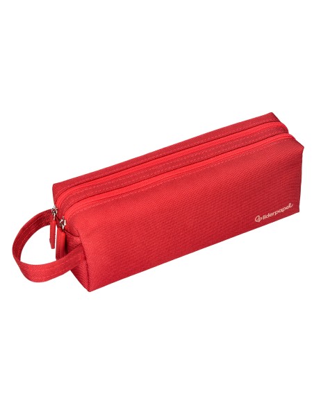 Estuche portatodo liderpapel classic rectangular con asa 2 cremalleras 210 x80mm rojo