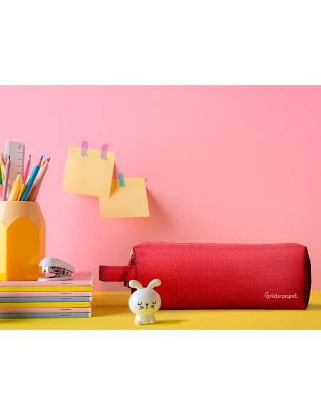 Estuche portatodo liderpapel classic rectangular con asa 2 cremalleras 210 x80mm rojo