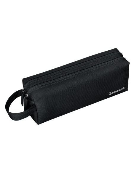 Estuche portatodo liderpapel classic rectangular con asa 2 cremalleras 210 x80mm negro