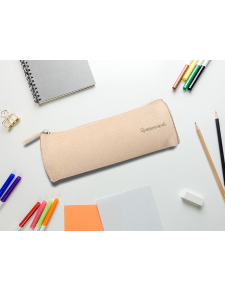 Estuche portatodo liderpapel classic cilindrico ancho 210x70mm crema