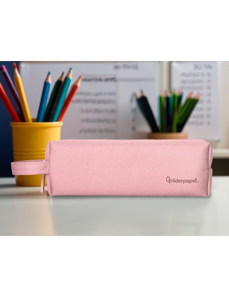Estuche portatodo liderpapel classic rectangular con asa 210x70mm rosa