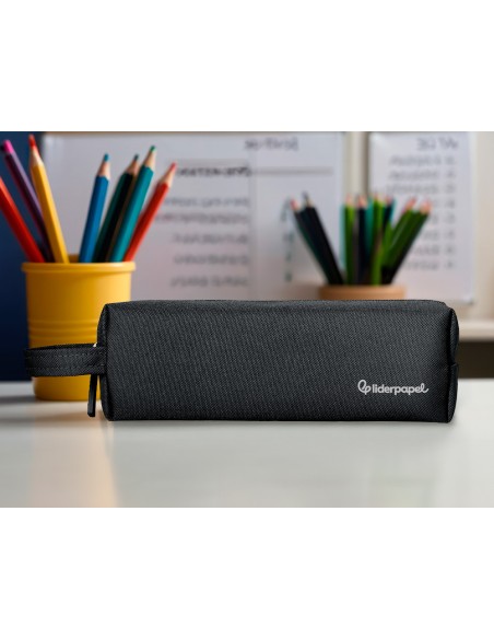 Estuche portatodo liderpapel classic rectangular con asa 210x70mm negro