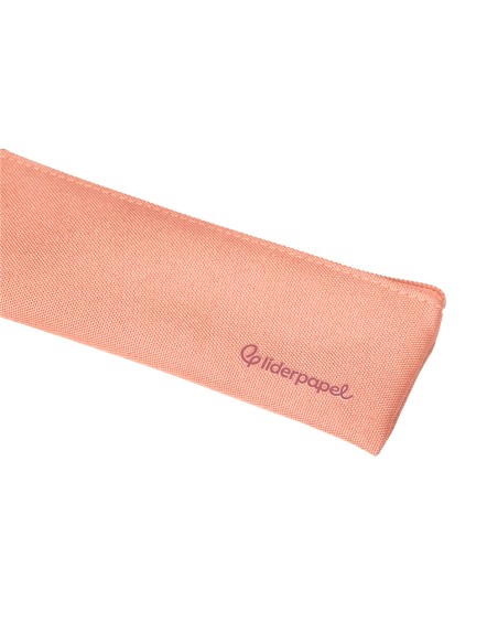 Estuche portatodo liderpapel plano estrecho una cremallera 200x60 mm rosa