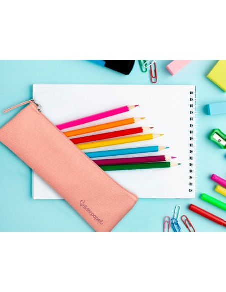 Estuche portatodo liderpapel plano estrecho una cremallera 200x60 mm rosa