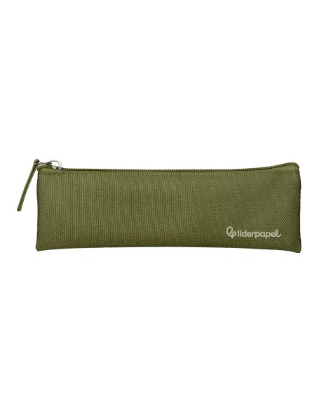 Estuche portatodo liderpapel plano estrecho una cremallera 200x60 mm verde militar