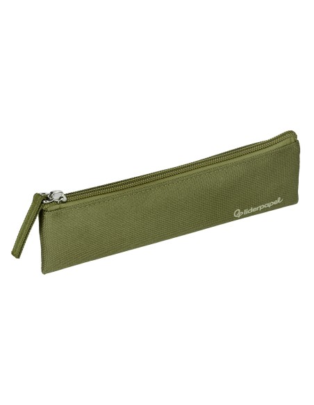 Estuche portatodo liderpapel plano estrecho una cremallera 200x60 mm verde militar