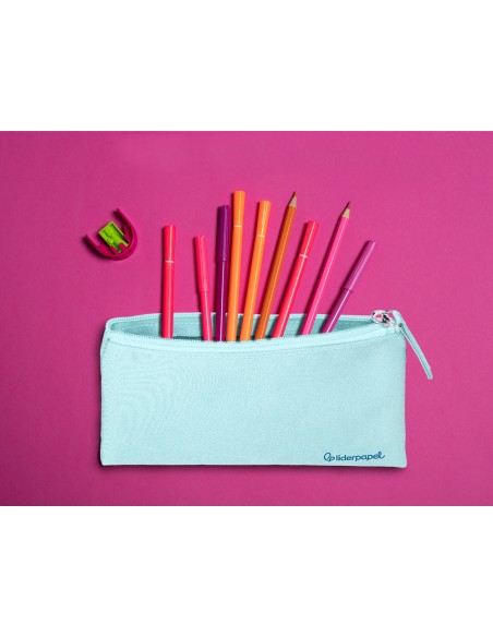 Estuche portatodo liderpapel plano ancho una cremallera 200x100 mm azul celeste