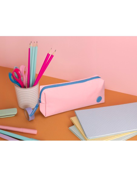Estuche portatodo antartik basic pack 1 compartimento rosa compañero mochila 80x55x210 mm