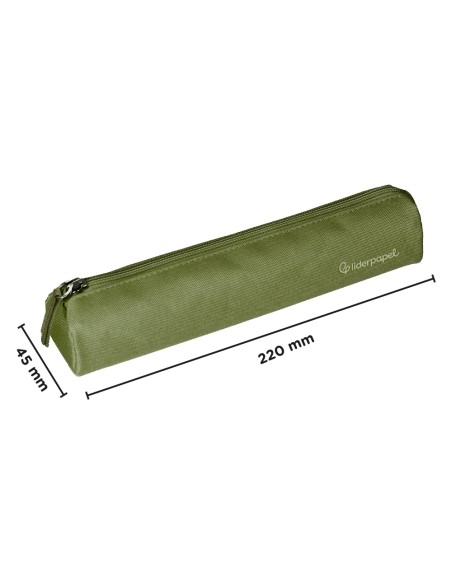 Estuche portatodo liderpapel slim cilindrico 220x45mm verde militar