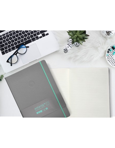 Cuaderno con gomilla antartik notes tapa dura a4 hojas rayas gris y turquesa 100 hojas 80 gr fsc