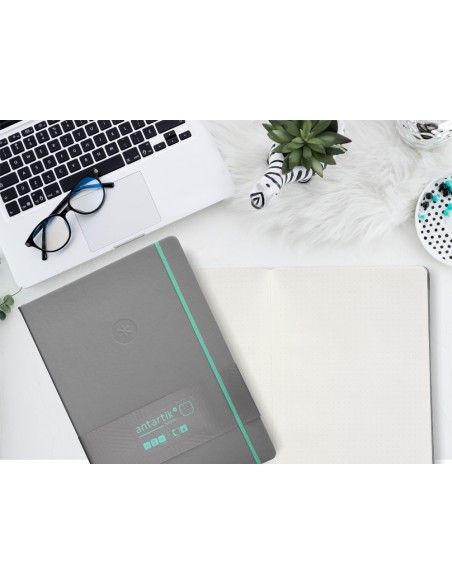 Cuaderno con gomilla antartik notes tapa dura a4 hojas puntos gris y turquesa 100 hojas 80 gr fsc