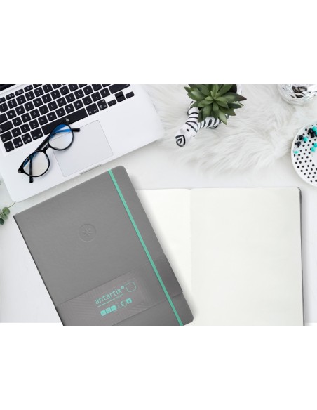 Cuaderno con gomilla antartik notes tapa dura a4 hojas lisas gris y turquesa 100 hojas 80 gr fsc