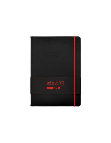 Cuaderno con gomilla antartik notes tapa dura a4 hojas cuadricula negro y rojo 100 hojas 80 gr fsc