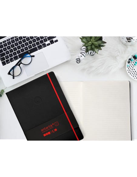 Cuaderno con gomilla antartik notes tapa dura a4 hojas rayas negro y rojo 100 hojas 80 gr fsc