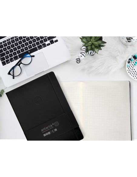 Cuaderno con gomilla antartik notes tapa dura a4 hojas cuadricula negro 100 hojas 80 gr fsc