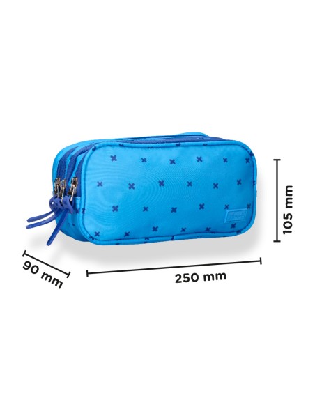Estuche portatodo liderpapel multibolsillo 3 cremalleras azul cruces a juego con mochila 150x90x240 mm