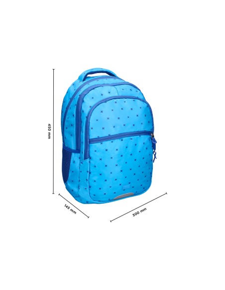 Mochila escolar liderpapel multibolsillo para portatil azul cruces 450x145x300 mm