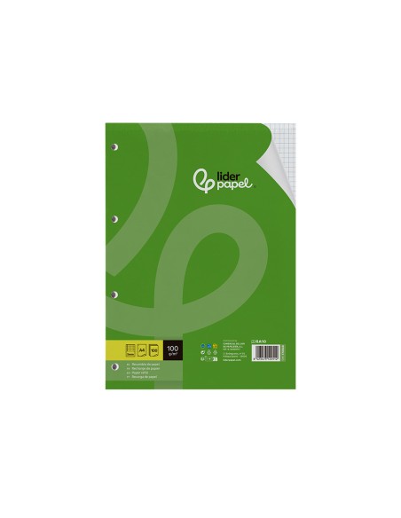 Recambio liderpapel a4 100 hojas 100gr cuadro 5mm con margen 4 taladros