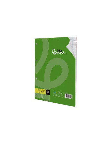 Recambio liderpapel a4 100 hojas 100gr cuadro 5mm con margen 4 taladros