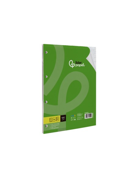 Recambio liderpapel a4 100 hojas 100gr cuadro 5mm con margen 4 taladros