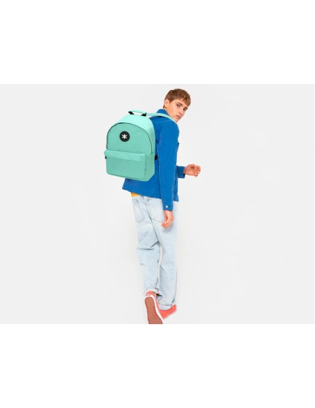 Mochila antartik con asa y bolsillos con cremallera color verde menta 310x160x410 mm