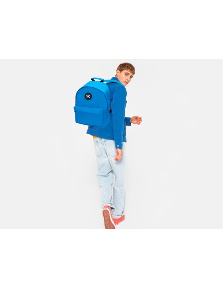 Mochila antartik con asa y bolsillos con cremallera color azul 310x160x410 mm