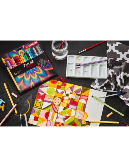 Rotulador stabilo acuarelable pen 68 arty line 1 mm estuche carton de 24 unidades colores surtidos