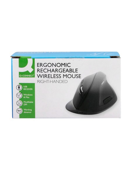 Raton q-connect optico inalambrico ergonomico vertical dpi 800/1200/1600 bateria recargable negro