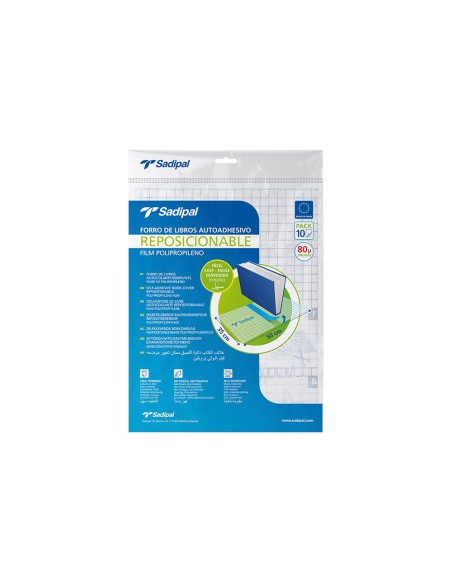 Forralibro adhesivo para libros sadipal reposicionable 80 mc 50x35 cm pack de 10 unidades