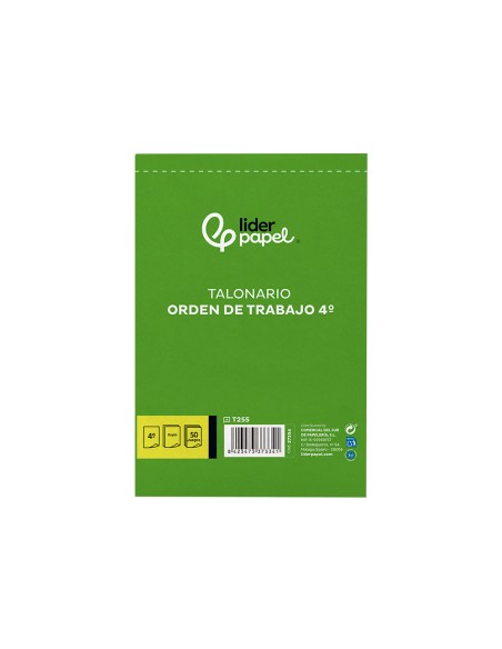 Talonario liderpapel orden de trabajo cuarto original y copia t255