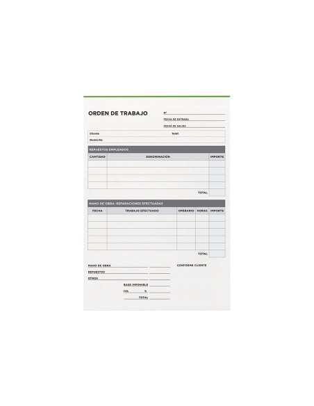 Talonario liderpapel orden de trabajo cuarto original y copia t255