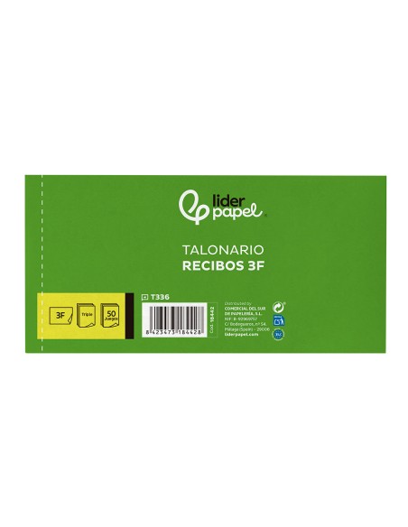 Talonario liderpapel recibos 3/fº apaisado original y 2 copias sin matriz